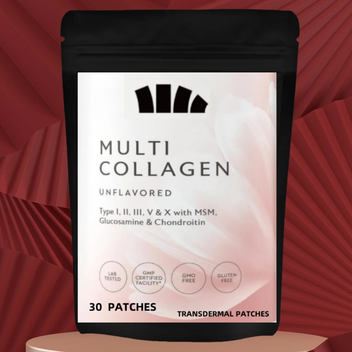30 Patches Multi-Collagen Peptides Transdermal Patches Types I, II, II, V & X, Supports Healthy Skin and Nails, Gut Health