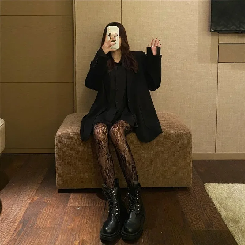 Stoking jaring renda berlubang Lolita hitam putih seksi Dalaman Pantyhose Jepang Goth stoking Rotan celana ketat klasik panas