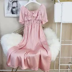 Chemise de nuit en dentelle à col en V pour femmes, peignoir en satin, robe de maison, vêtements de nuit d'été, vêtements de détente, lingerie