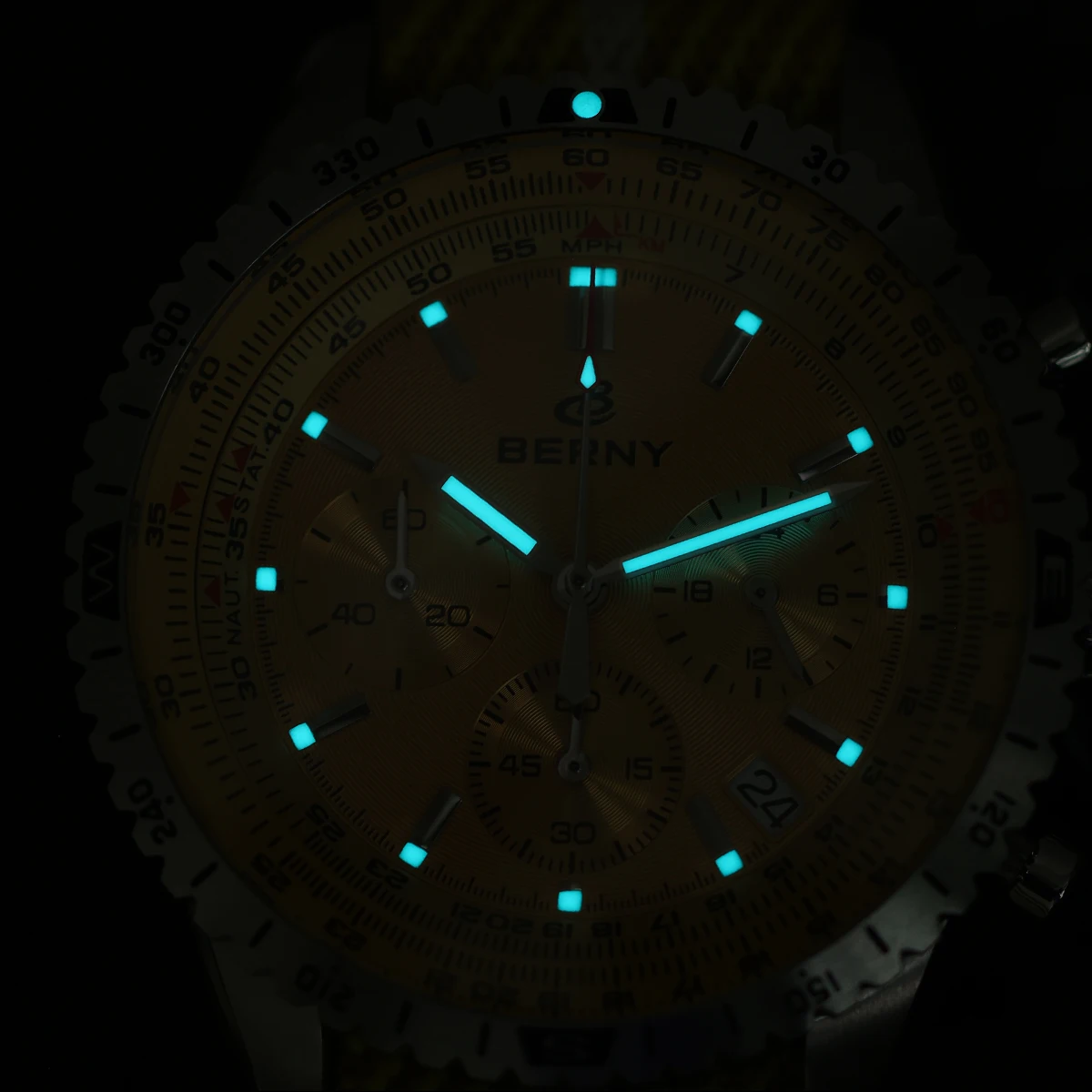 BERNY Chronographen-Uhren für Herren, superleuchtende, multifunktionale Quarz-Herrenuhr mit Datum, Saphir-Nylonarmband – Detail 5