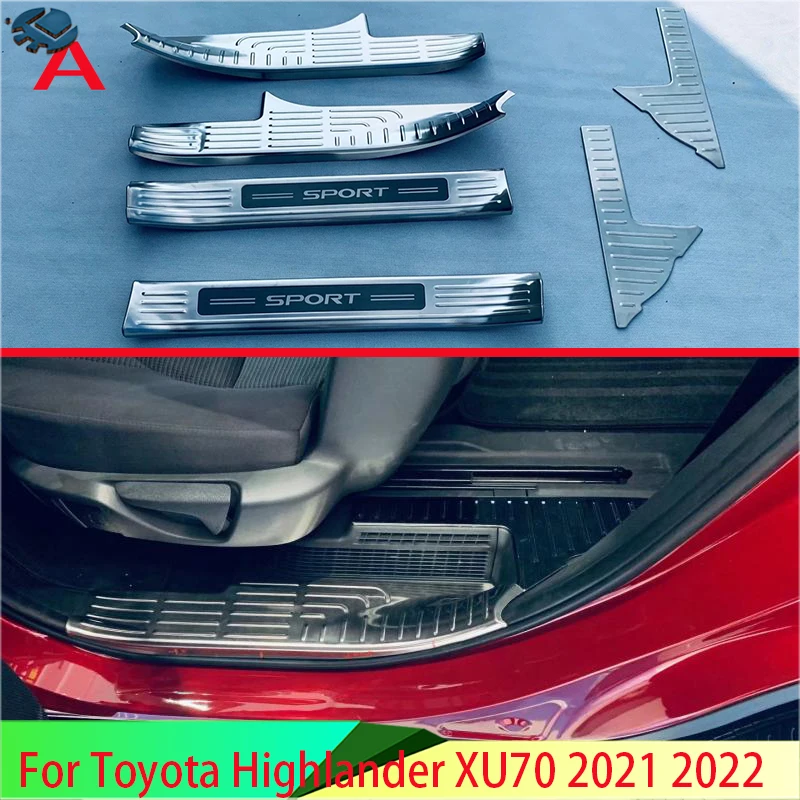 For Toyota Highlander XU70 2021 2022 Stainless Steel Inner Inside Door Sill Panel Scuff Plate Kick Step Trim Cover Protector