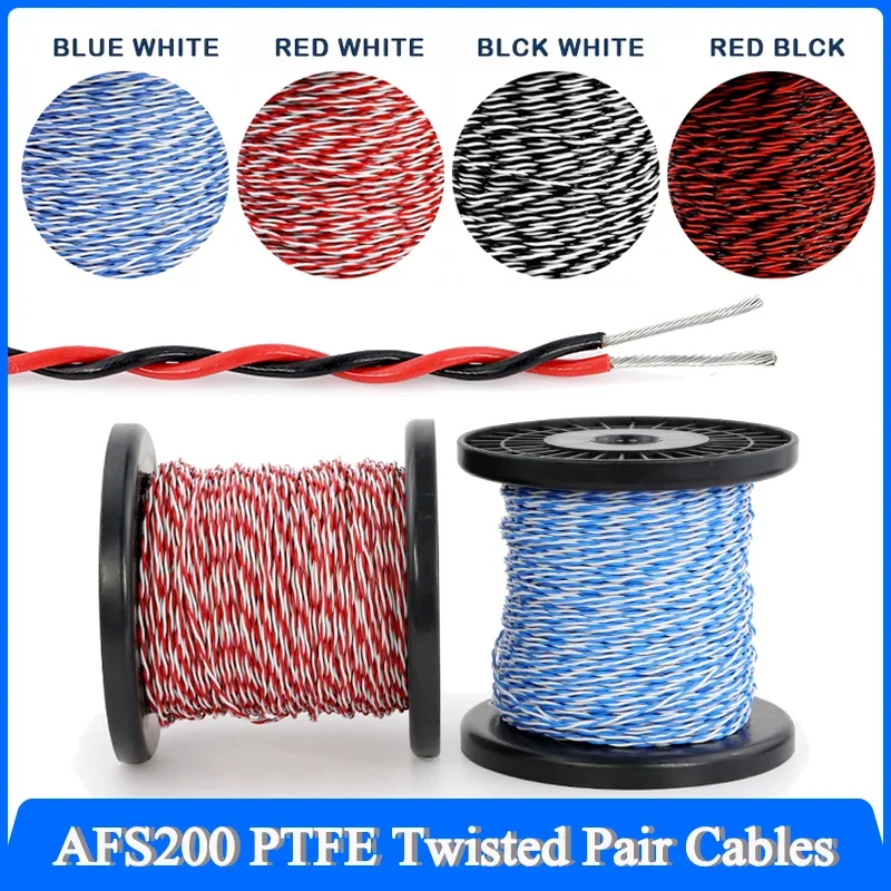 1~20M AFS200 PTFE Wire 2pins 26/25/24/22/20/18/17/15/13AWG FEP Twisted Pair Tinned Copper High Temperature Electronic Cable