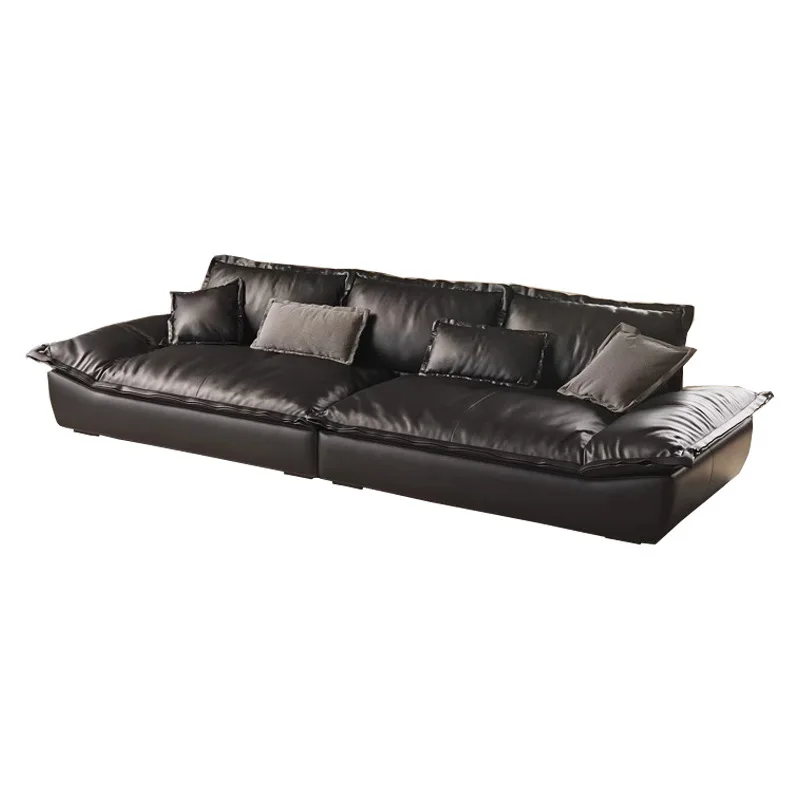 

Sailing sofa leather sofa Italian minimalist first layer cowhide straight row large sitting deep sofa living room three-person