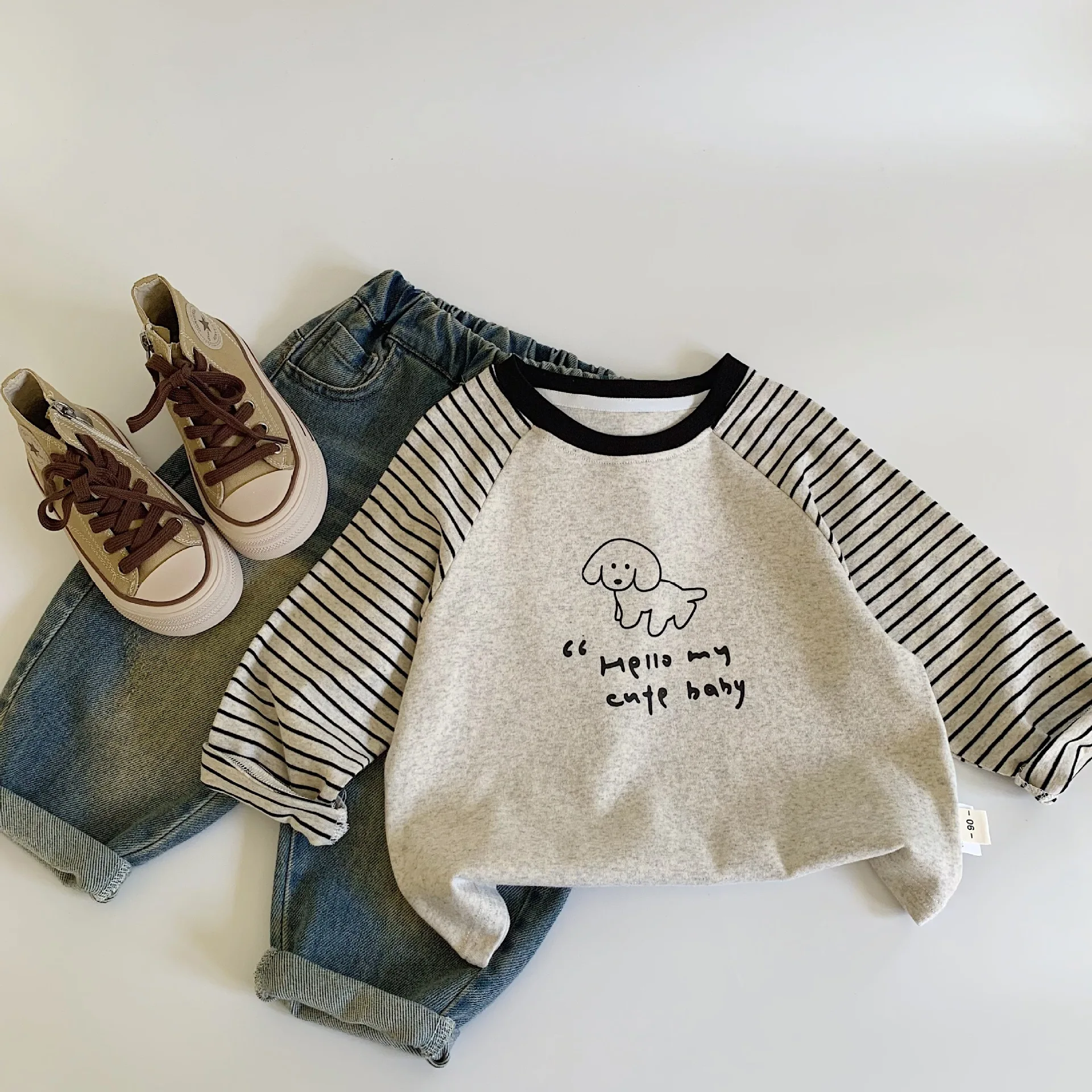 Children Cothes T-shirt 2024 Fall New Boy Baby Pullover Long Sleeve Casual Simple Soft Comfortable Cartoon Printed T Shirt