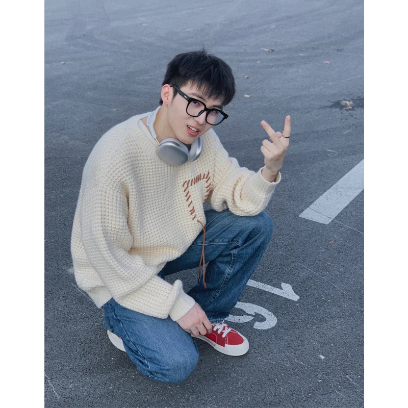 

Мужской вязаный свитер с круглым вырезом, зимний, модный, базовый, для многослойных образов, с длинным рукавом, повседневный, свободного кроя, трикотаж из полиэфирного волокна