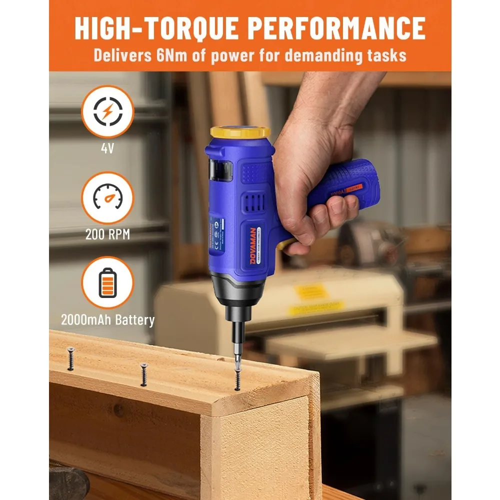 مفك براغي كهربائي لاسلكي قابل لإعادة الشحن من DOVAMAN 6NM 4V مع مساحة تخزين مدمجة، 7 بت وصندوق حمل، شحن سريع من النوع C، LED Li #3