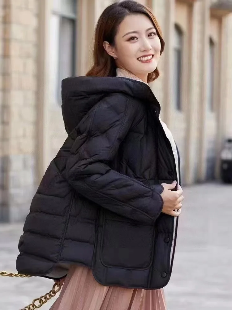 Frauen Herbst Winter Puffer Jacke Neue Koreanische Lose Fit Leichte Weiße Ente Unten Mantel Mit Kapuze Mantel Casual Winter Mantel Frauen