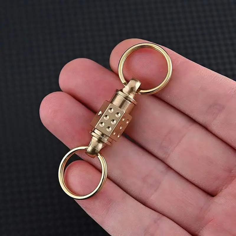 Llavero doble anillo liberación rápida latón amarillo giratorio - imagen 5