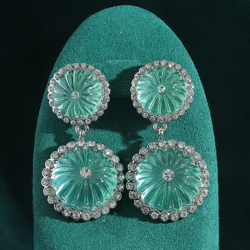 

Vintage Blue Green Pumpkin Crystal Earrings Drop Dangle Jewelry Silver Color Luxury Accessories Women Halloween Gift 2025 New