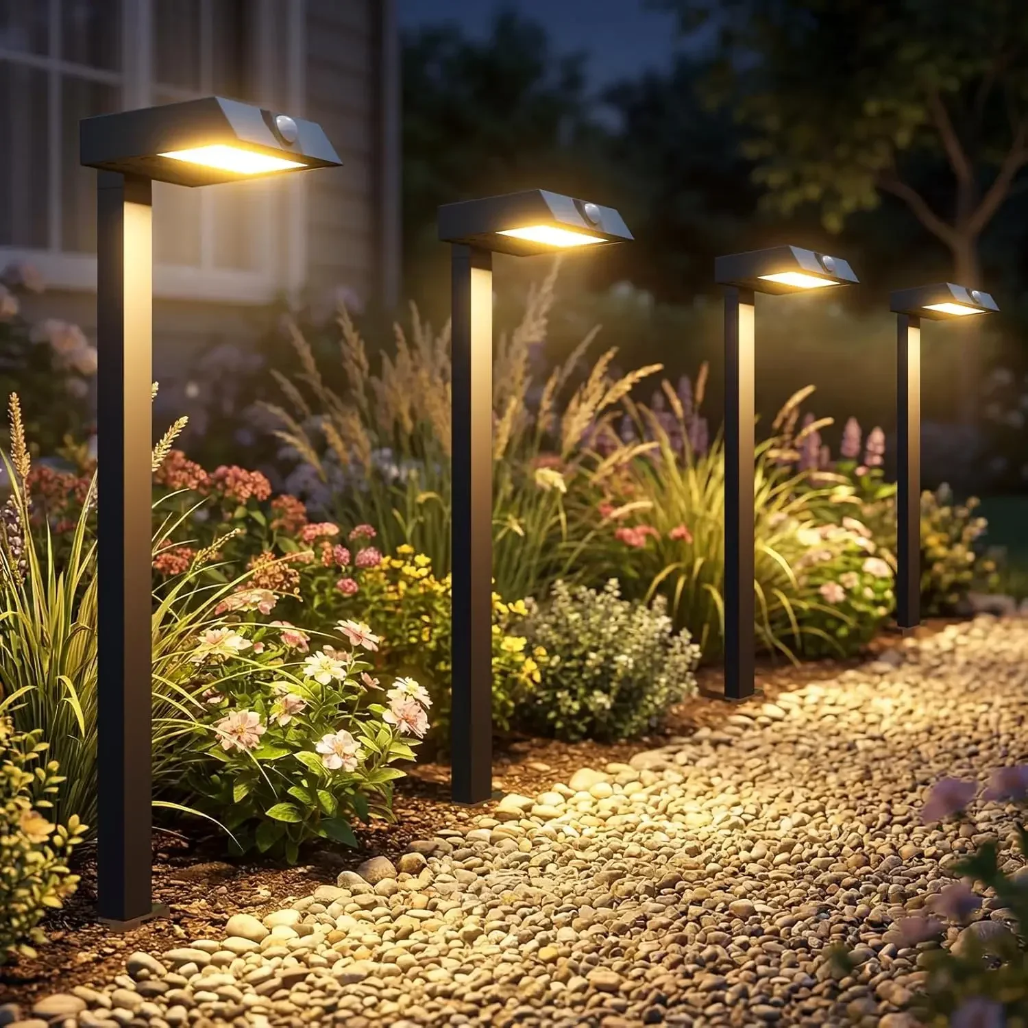 Solar Pathway Lights with Motion Sensor 6 Pack, 300LM Metal Solar Lights Outdoor Waterproof, 3 Modes Landscape Lighting for Gard