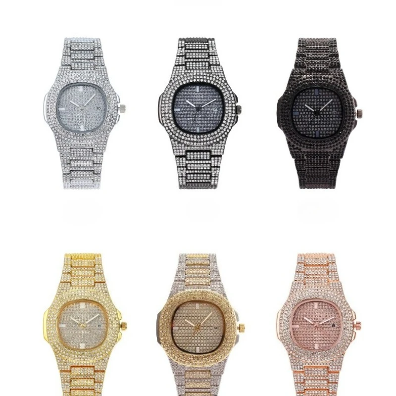 남성용 시계, 패션 다이아몬드 집시, 다이아몬드 풀 캘린더 남성용 쿼츠 시계