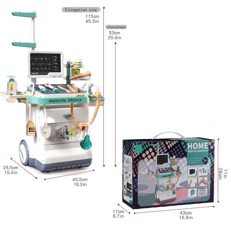 Children's little doctor play toy boys and girls puzzle over family parent-child games measure height wheel push-pull sliding 3