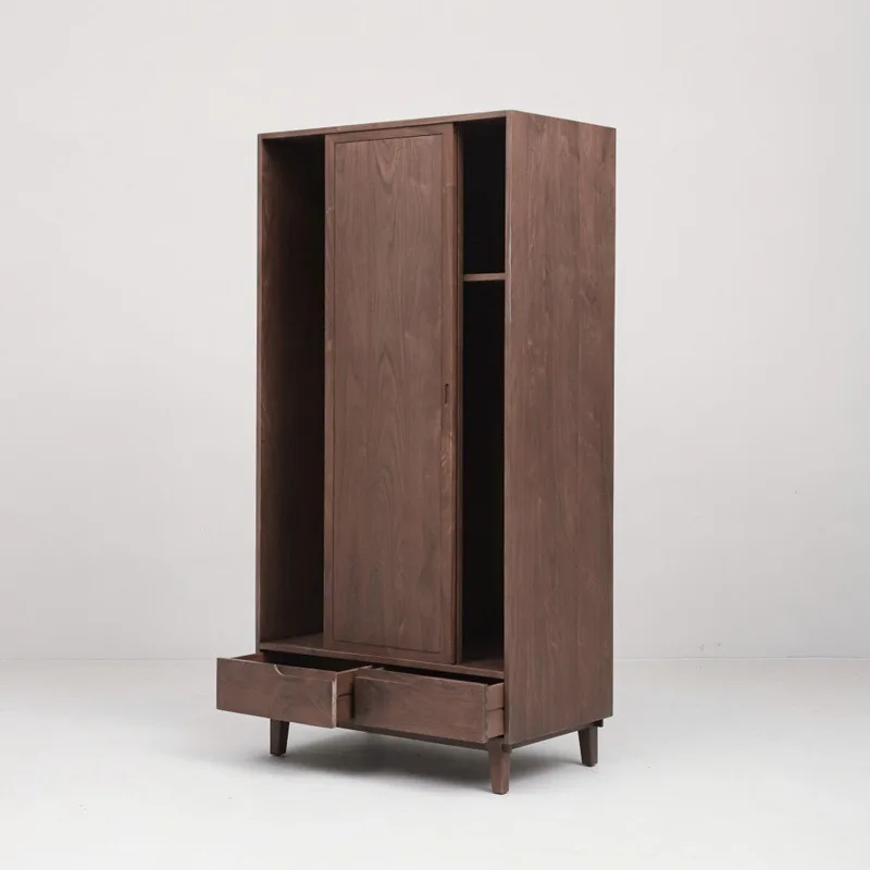 New Chinese-style North American black walnut wardrobe, Zen bedroom locker, hotel solid wood furniture