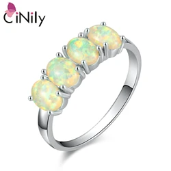 CiNily Created White Fire Oval Opal Stone Rings Silver Color Simple Rings for Women Wedding Party Fashion Jewelry Size 5-12