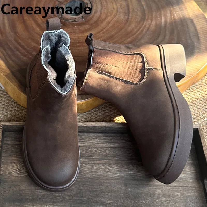 

Careaymade-Genuine leather wider version Casual women's short boots,Chelsea wool short boots winter chimney boots women boots