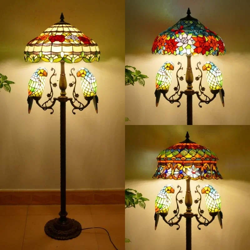 

TEMAR Tiffany Floor Lamp American Retro Living Room Bedroom Lamp Country Stained Glass Floor Lamp