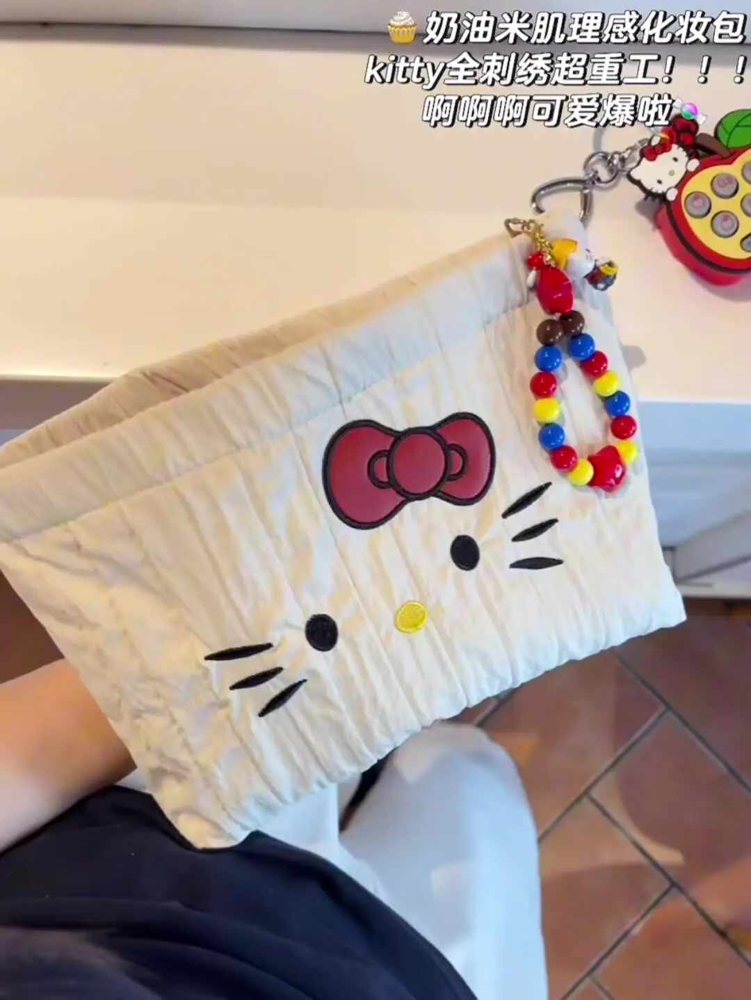 

Sanrio Original Embroidered Kitty Storage Bag Trend New Large Capacity Cosmetic Bag Portable Texture Handheld Toiletry Bag Gifts