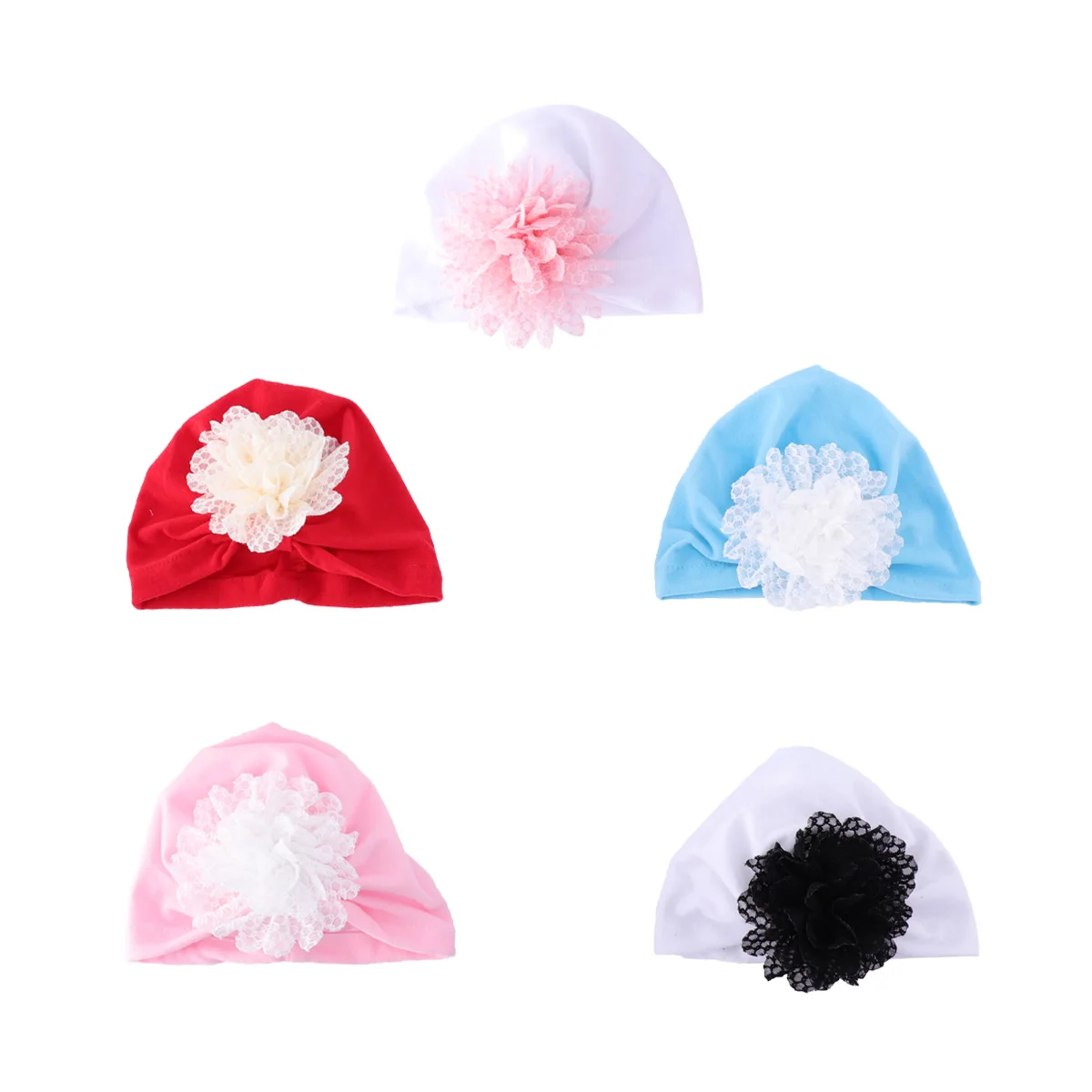Bonnet à volants pour bébé, 5 pièces, Turban pour nourrissons, écharpe enveloppante, chapeaux en coton, décoration florale, respirant, confortable au quotidien