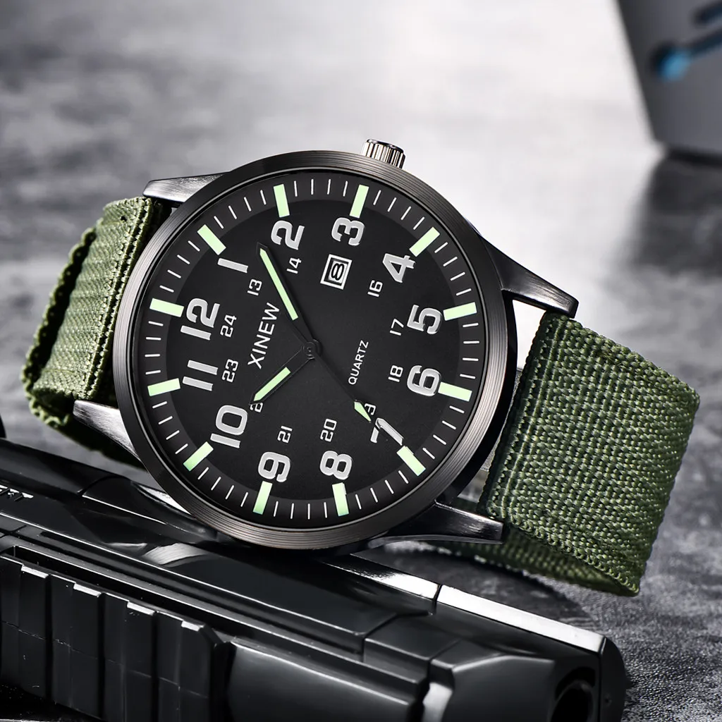 Homens Rodada Dial Nylon Strap Band, Masculino Quartz Relógio de pulso, Militar Army Data, Presente