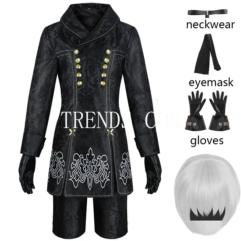 Game 9S Cosplay Cotsume YoRHa No. 9 Type S Uniform Jacket Pants Eyemask Gloves Wig for Halloween Comic Con