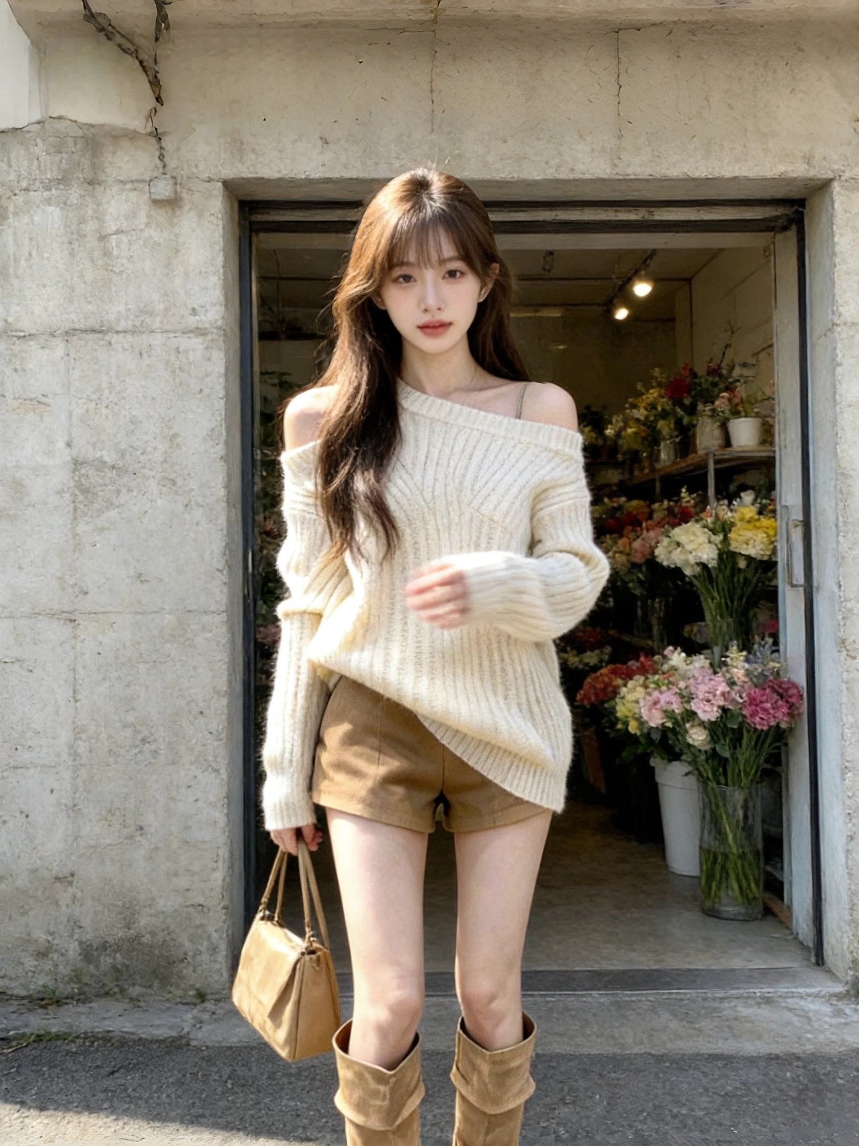 

Комплект женский вязаный цвета хаки с открытыми плечами, повседневный, весенне-осенний, модный, из двух предметов, удобный, в стиле кэжуал