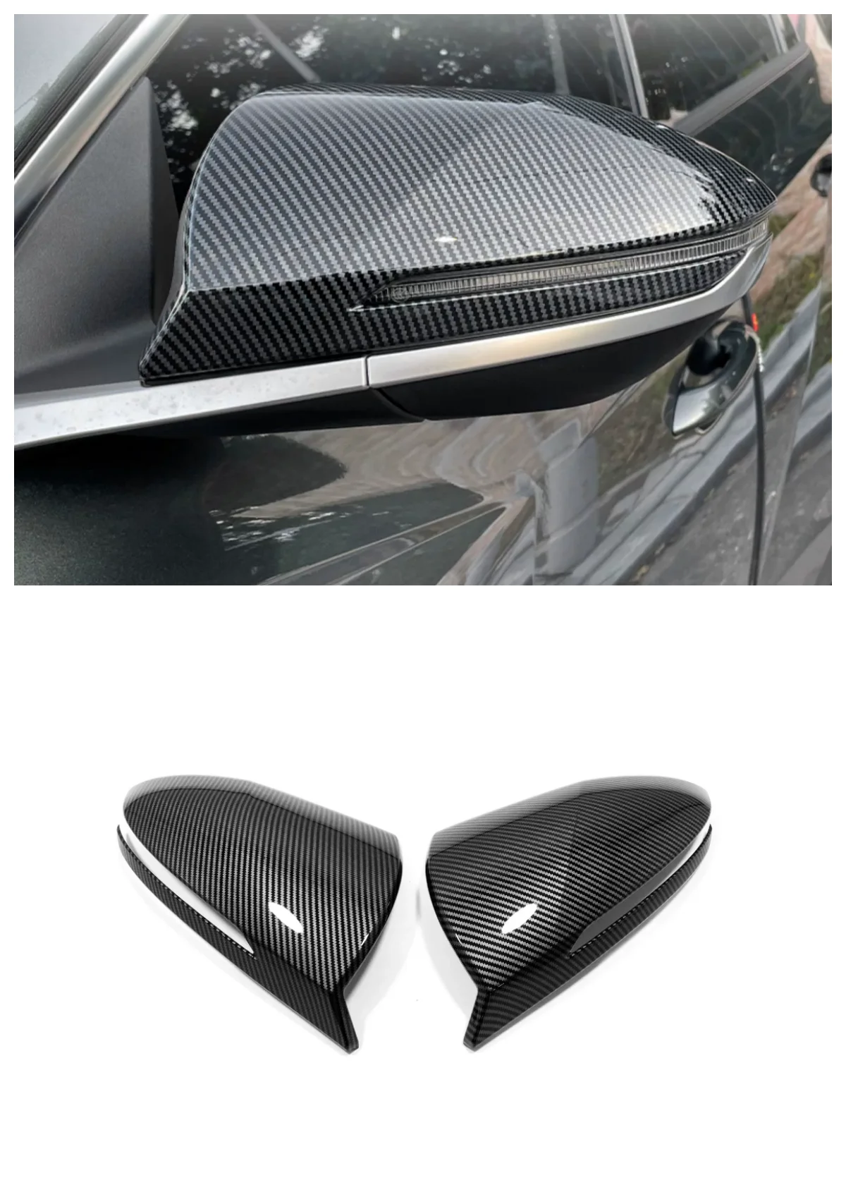 

Suitable for Hyundai Tucson L 2021 2022 2023 rearview mirror ABS decoration Auto Parts carbon fibre silvery 2 piece set