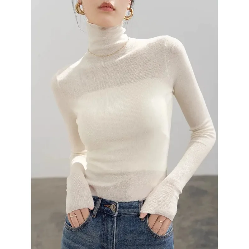 

Elegant Slimming Polo/Turtle Neck Base Layer Top Knitwear 2024 New Style Early Autumn Thin Knit Sweater For Women