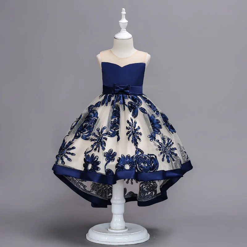 High-end burgundy floral children's dress, girl's birthday performance princess dress, wedding banquet accompaniment dress