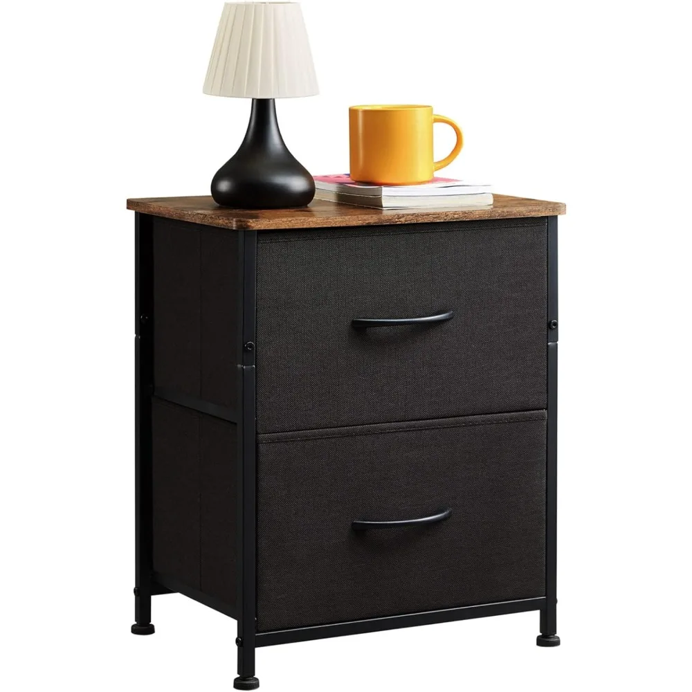 

Nightstand with 2 Drawers, Bedside Table Small Dresser with Removable Fabric Bins for Bedroom Nursery Closet Living Room