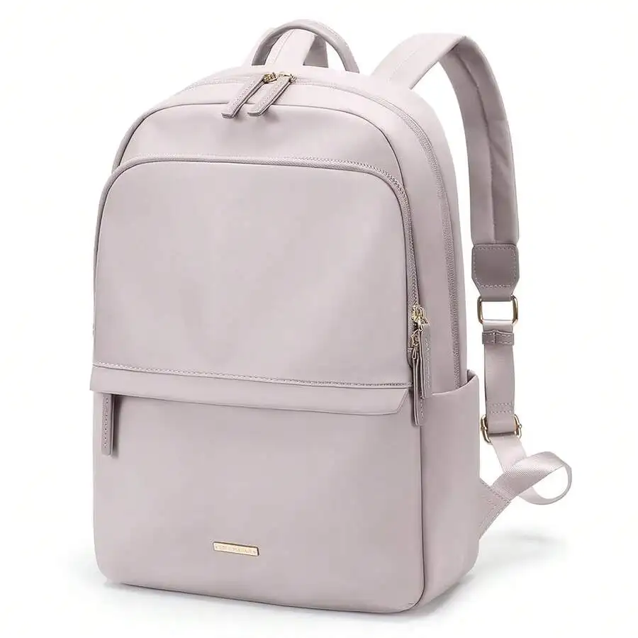 Slim Laptop Backpack For Women Work Travel College Bag Fits 14 Inch Notebook Pinkish Gray
