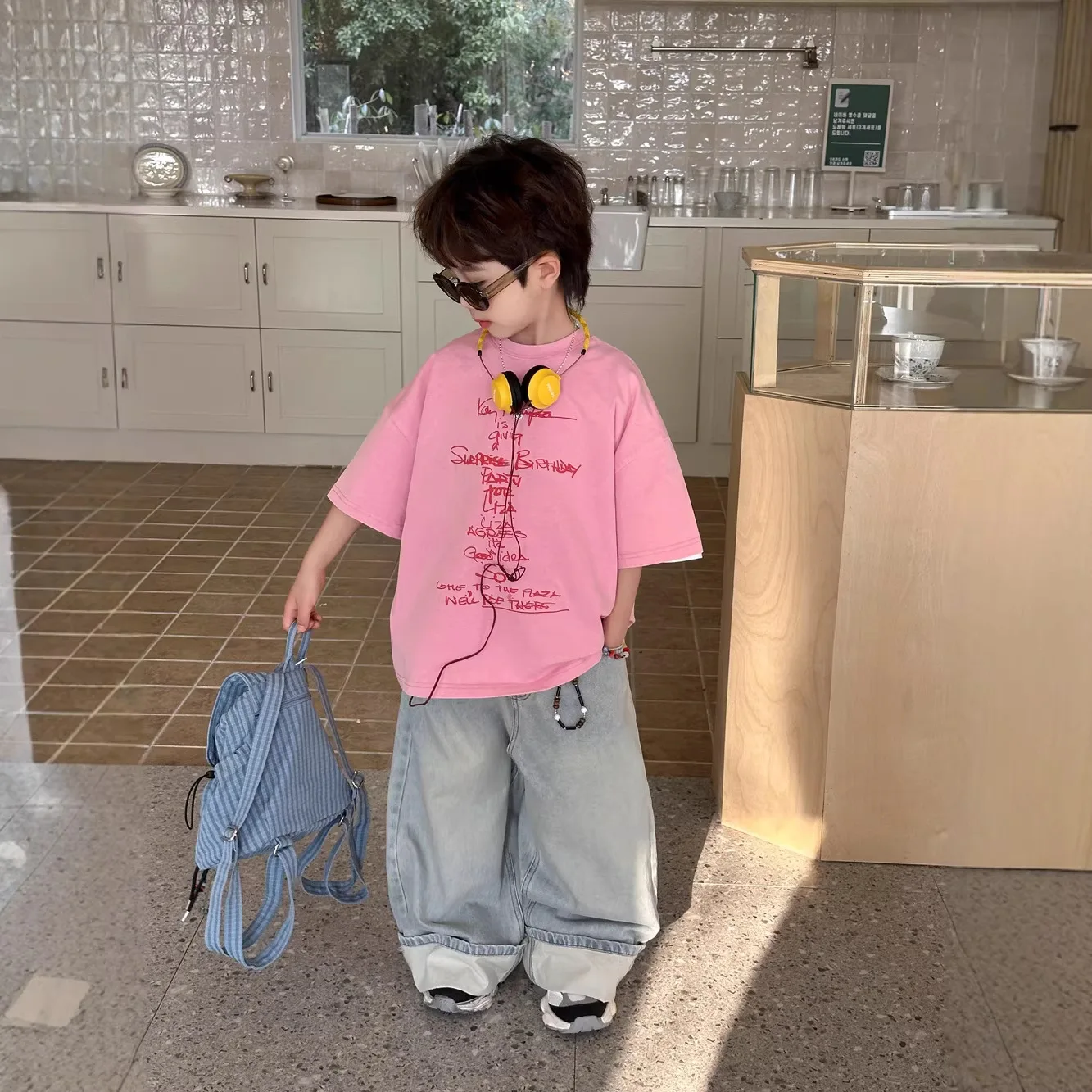 2026 Spring New Children's Roll up Legs Loose Straight Leg Jeans Boys' Versatile Western Style Pants