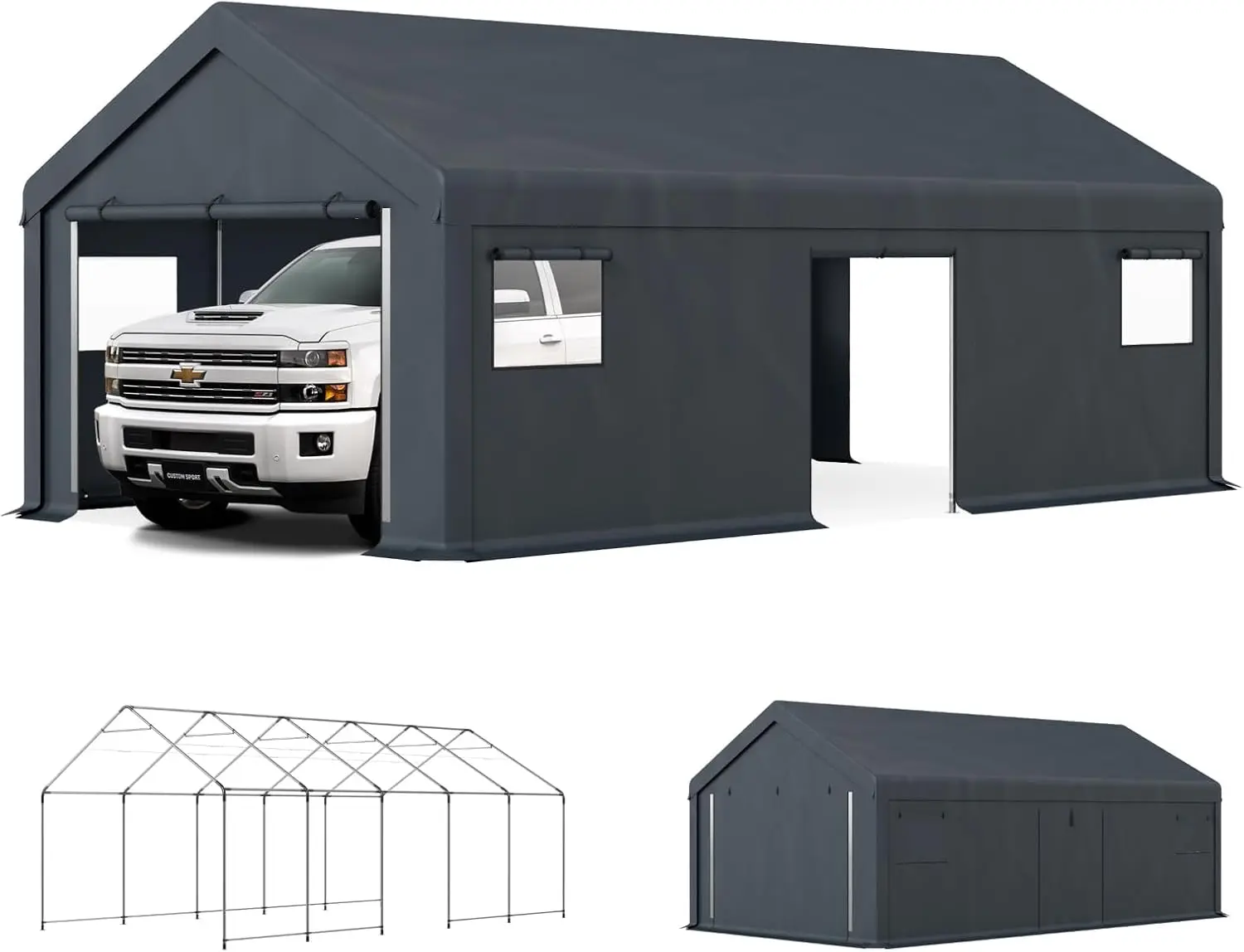 Green Party Carport, 13'X24' Extra Large Heavy Duty Carport With Roll-Up Windows, Waterproof & 12 Legs Car Canopy Portable