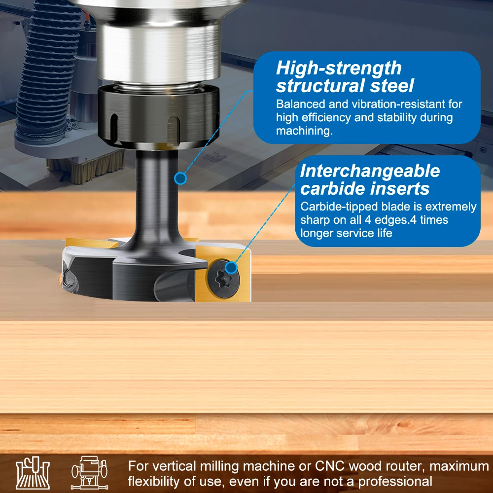 XCAN Milling Cutter 8mm 12mm Shank CNC Spoilboard Surfacing Route Bit Carbide Insert Wood Slab Flattening Planer Bit