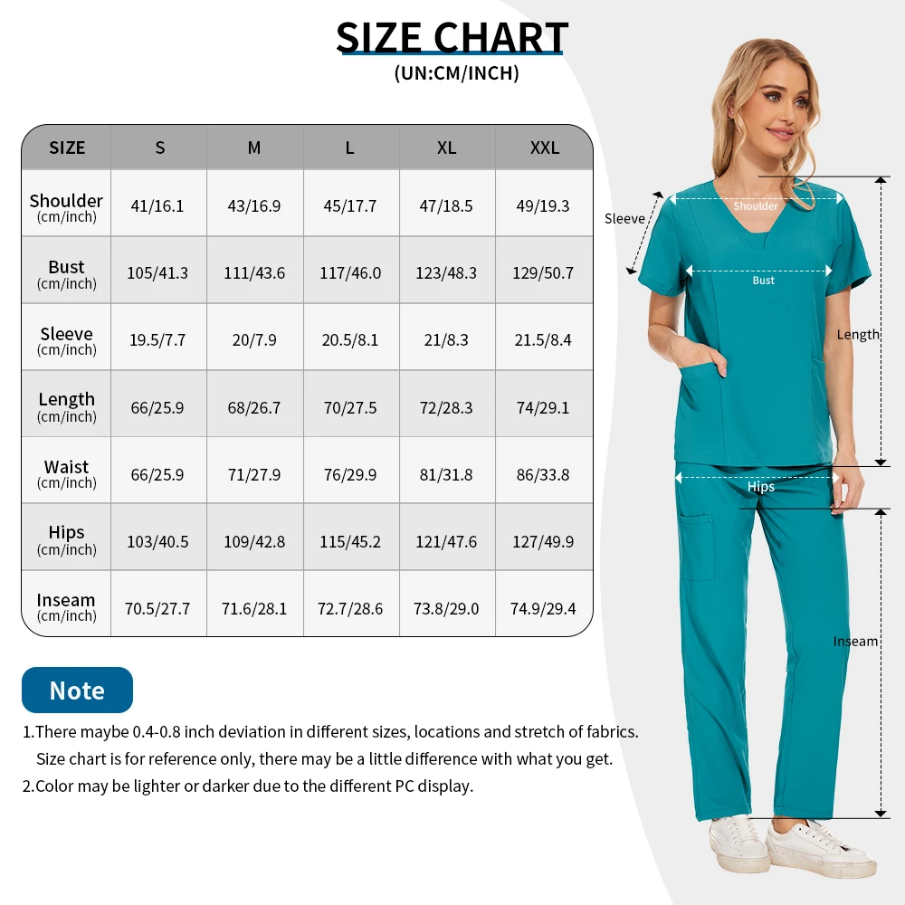 Nurse Uniforms Elatic Solid Color Scrubs Tops Pants Set Women Men Dental Hospital Surgical Suits Pet Clinic Vet Medical Uniforms