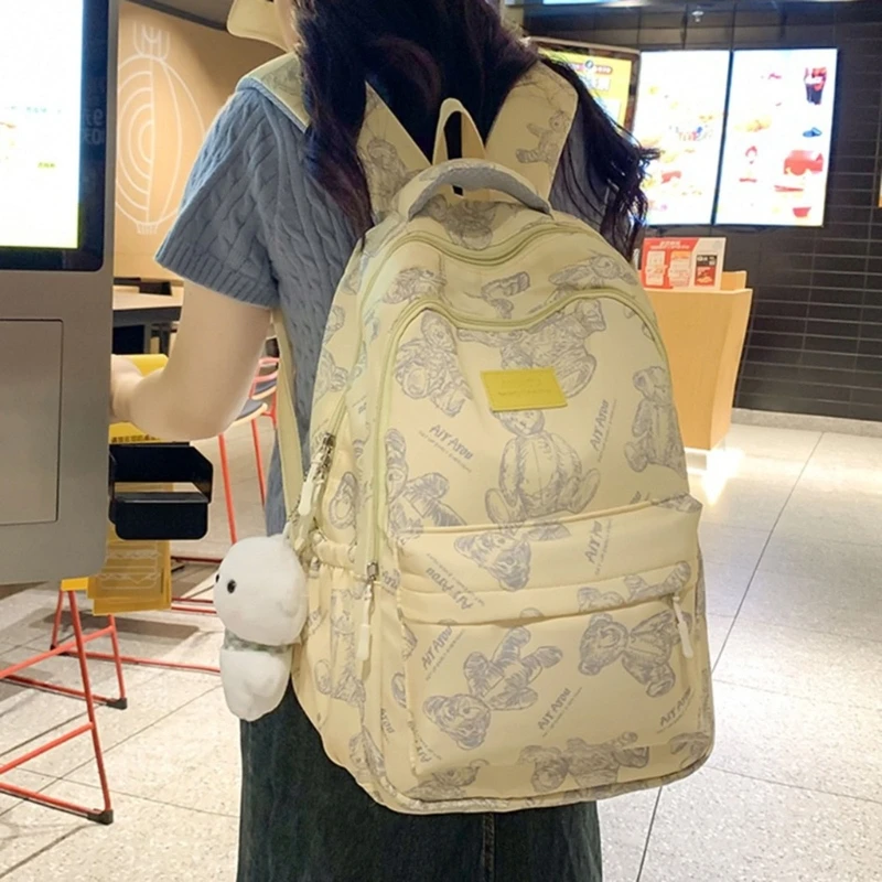 Women Travel Backpack Bear Print Backpack Girls Casual Daypacks Large Capacity Backpack Student School Bag for Everyday