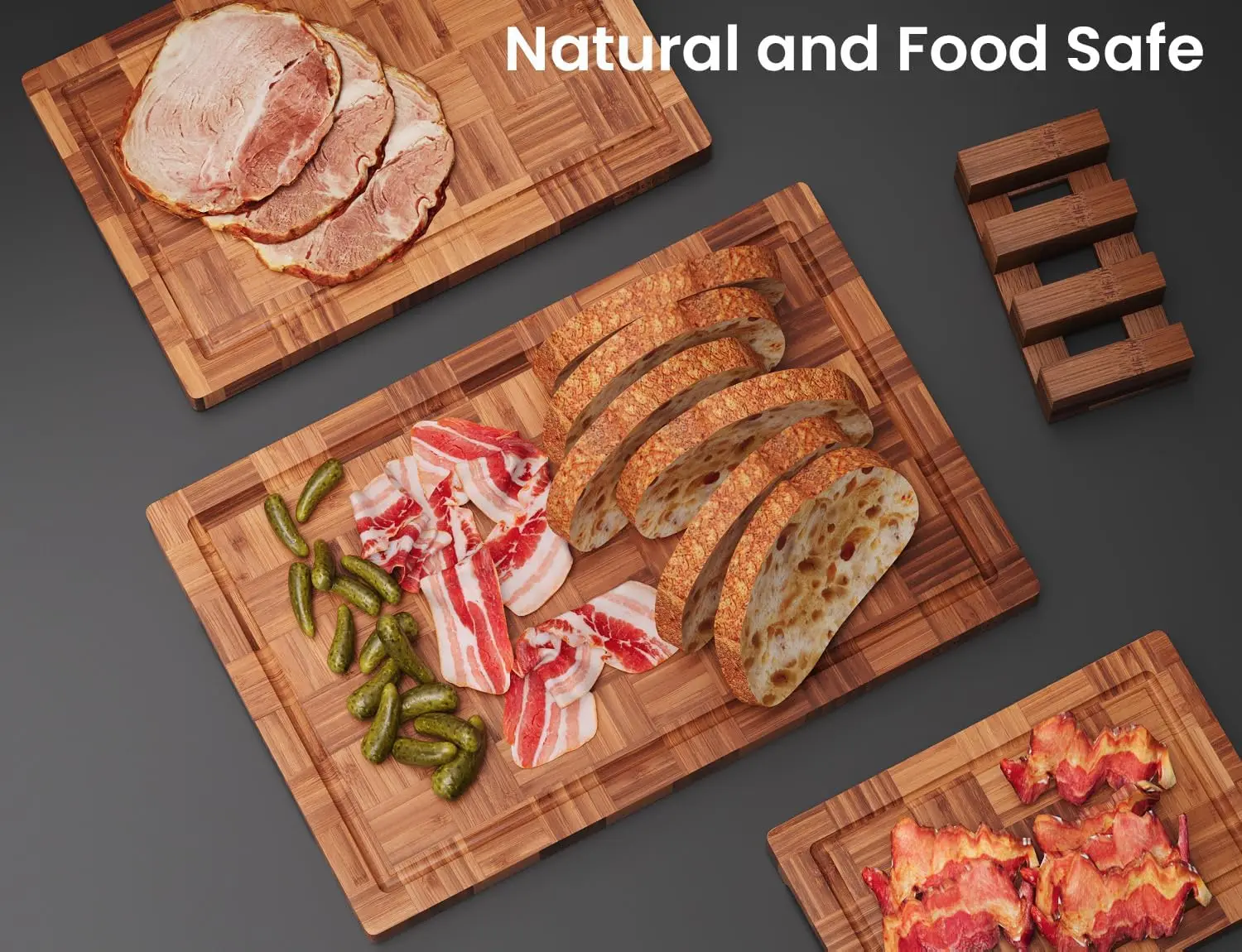 Bamboo Cutting Boards For Kitchen,Chopping Boards Set With Juice Groove,End Grain Bamboo Butcher Block,Serving Board