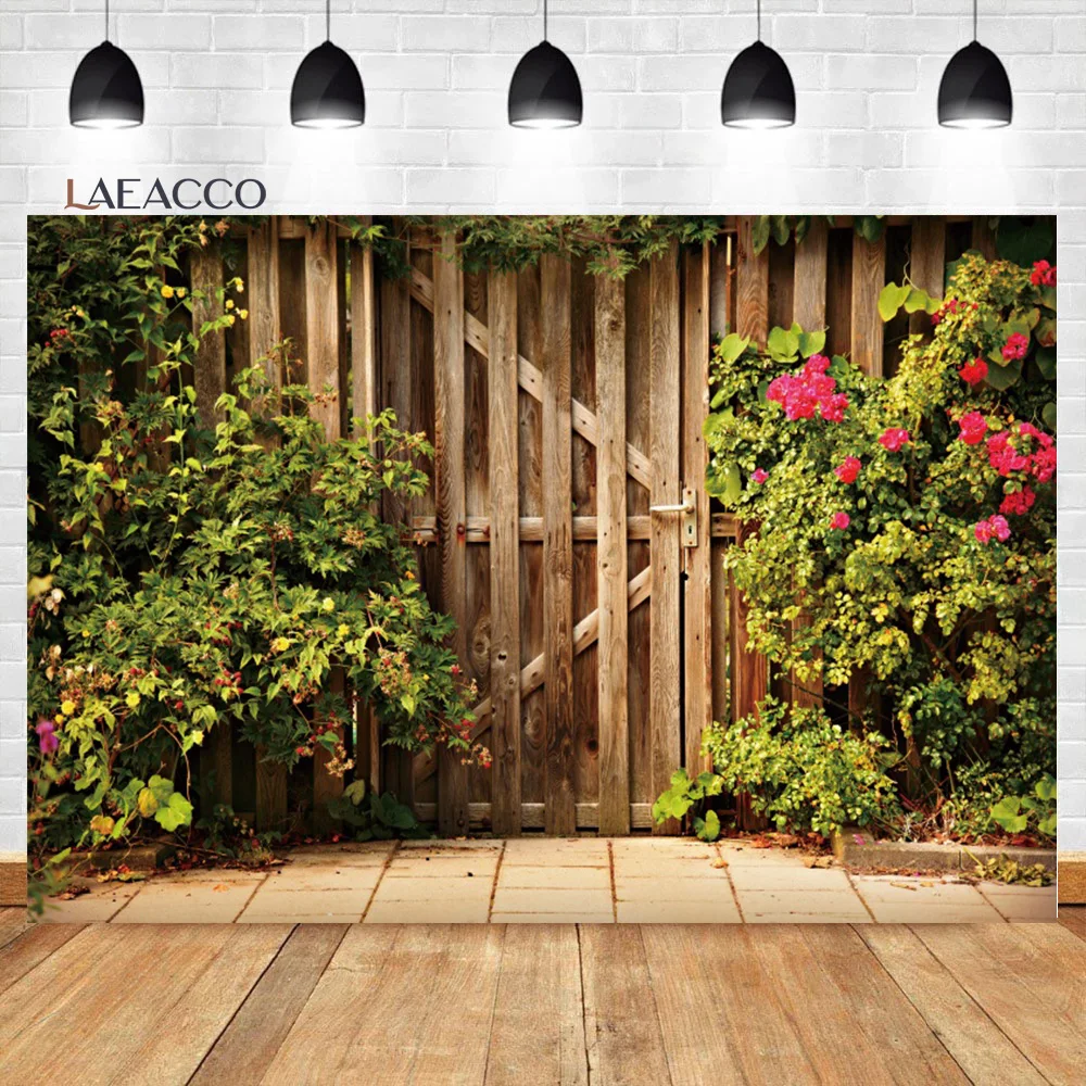 Laeacco Rustic Wood House Photocall Photography Background Spring Flower Old Wheel Kids Adult Portrait Backdrop for Photo Studio