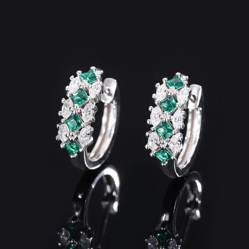 2024 S925 Sterling Silver Emerald High Carbon Diamond Fashion Luxurious Earrings Ear Clip Women's Jewelry Wedding Gift for Guest