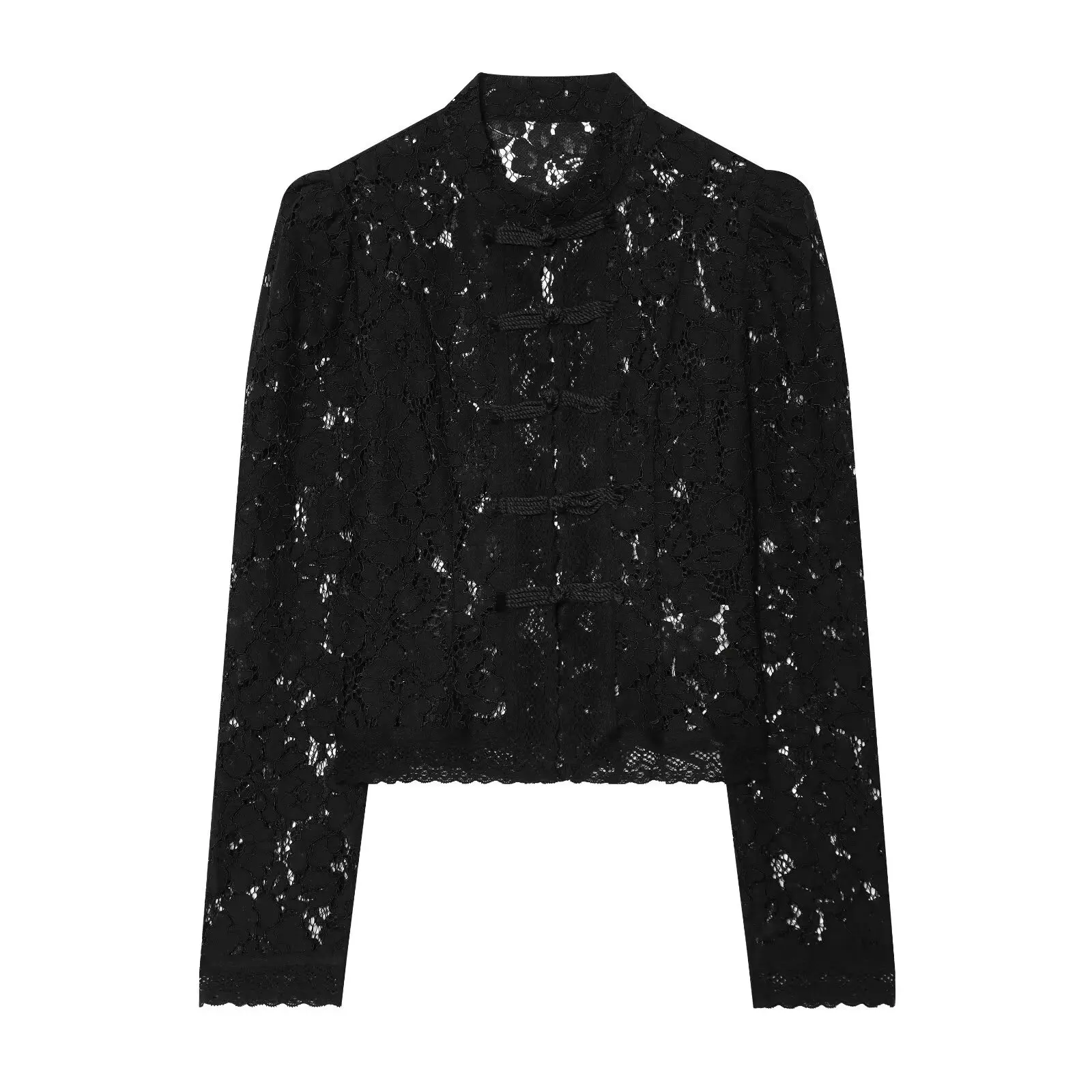 

Withered Fashionable Temperament Women's Wholesale Lace Shirt Heavy Industry Hook Flower Stand Collar Slim Fit Top