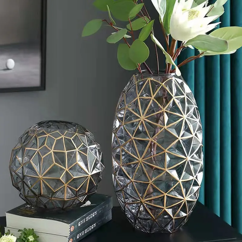 Nordic Rhombus Outline Glass Vase Indoor Flower Vase Modern Home Decoration Hydroponic Flower Vases Decoration Creative Gift