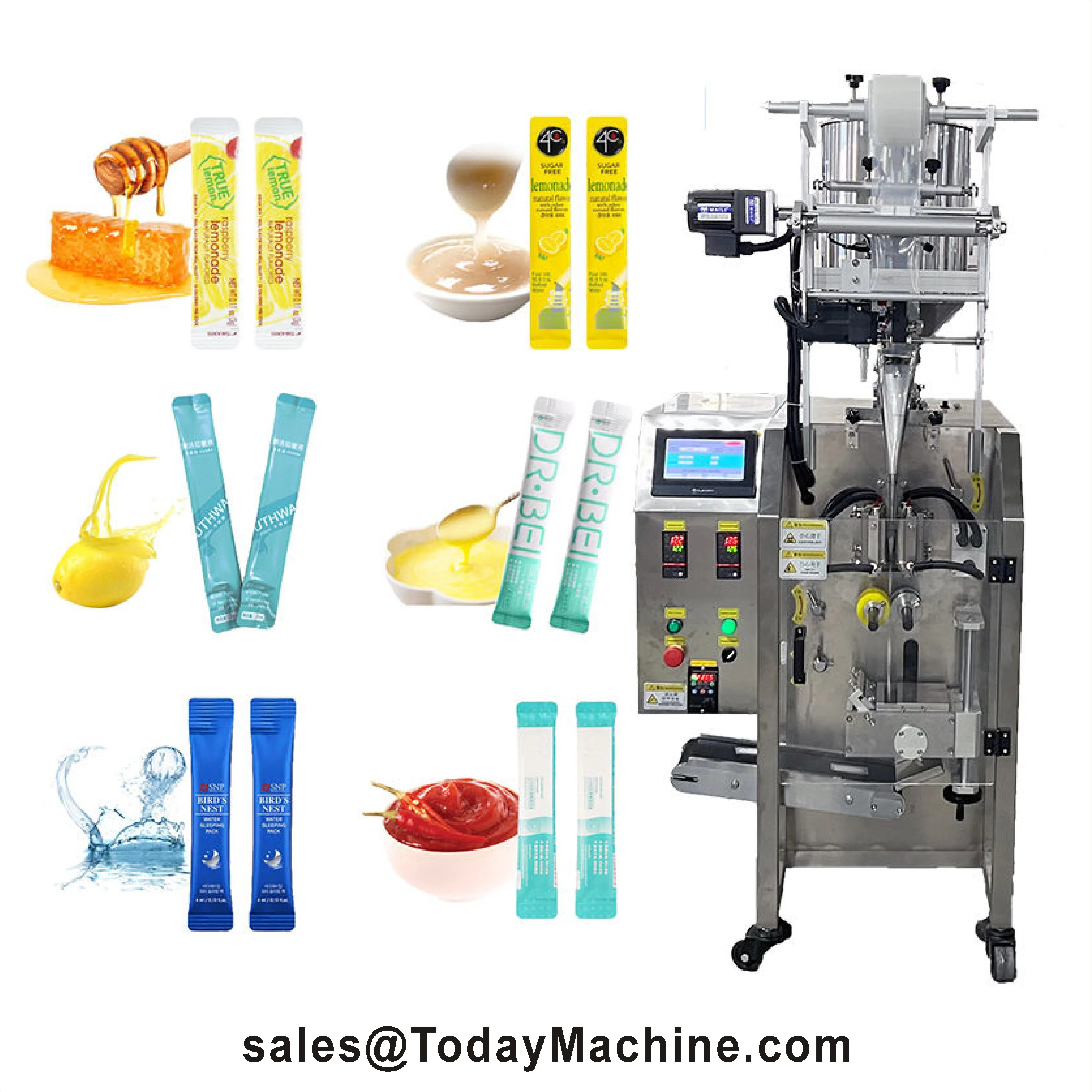 Full Automatic Cosmetic Sample Sachet Pouch Tomato Paste Soy Sauce Honey Packing Packaging Machine 10ml 20ml 30ml 50ml