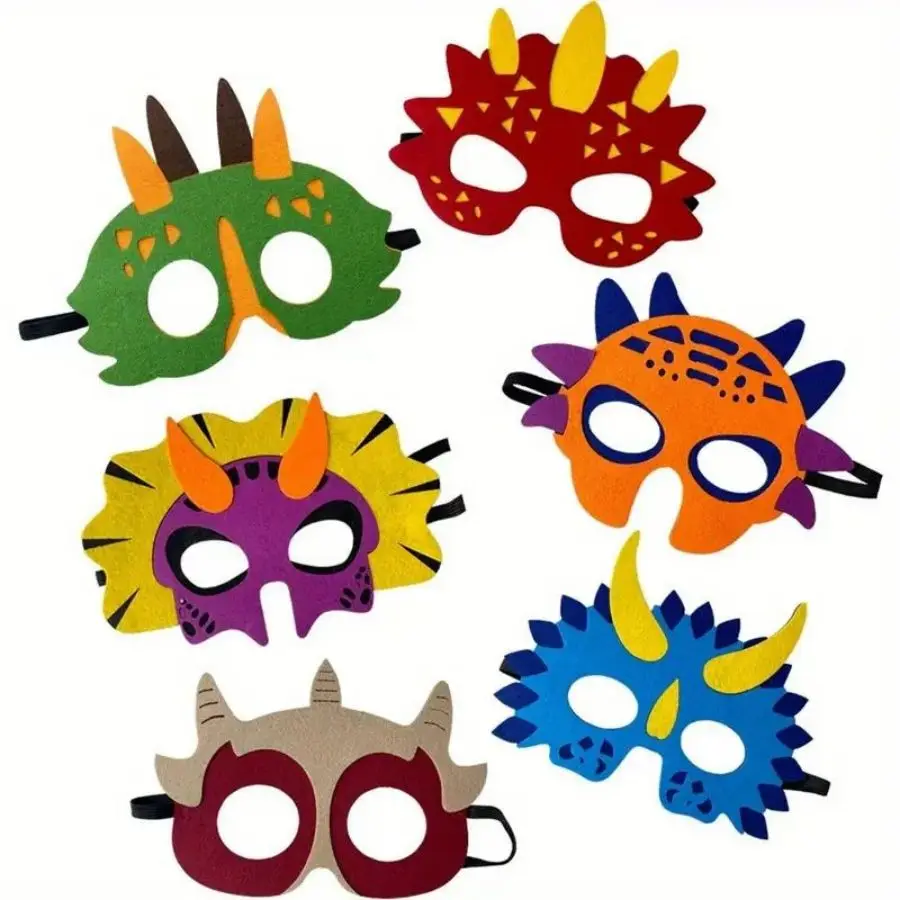 12pcs Dinosaur Masks Party Felt and Elastic for Dinosaur Party Decorations Masks Different Types - Great Idea for Birthday Party