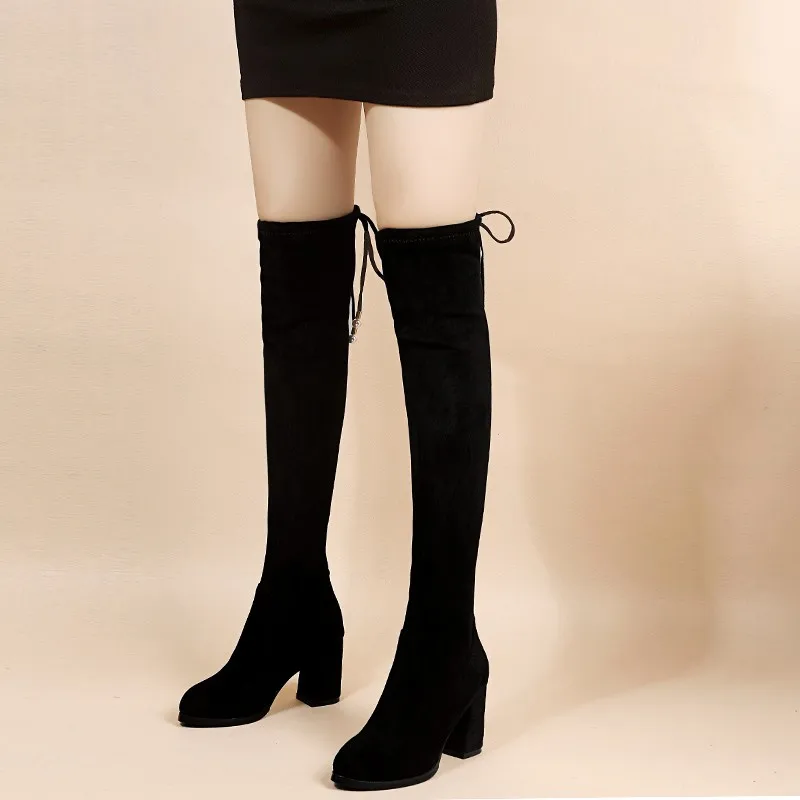 Size 41 Women\'s Over The Knee Boots 2022 Autumn Fashion Female Platform Boot Ladies Sock Shoes Woman Long Boots Square Heel