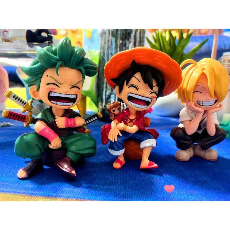 ONE PIECE Luffy Zoro Sanji Q Version Anime Figure Children Toys Handheld Action Figures Model Desktop Ornaments Birthday Gifts