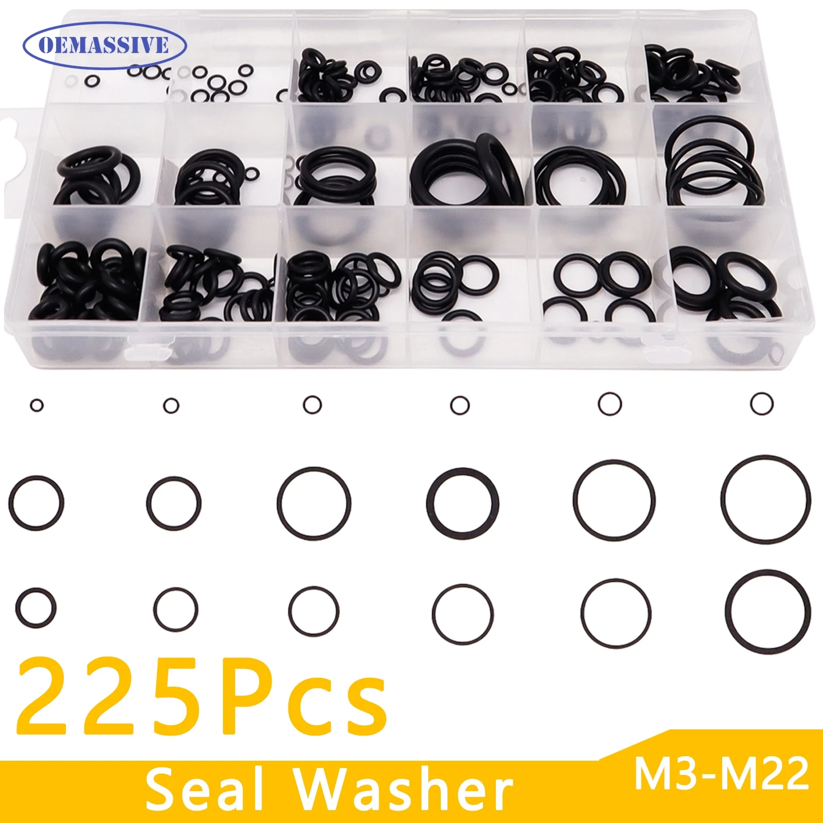 225Pcs Rubber O Ring Oil Resistance O-Ring Washer Seals Gasket Watertightness Assortment Different Size With Plactic Box Kit Set