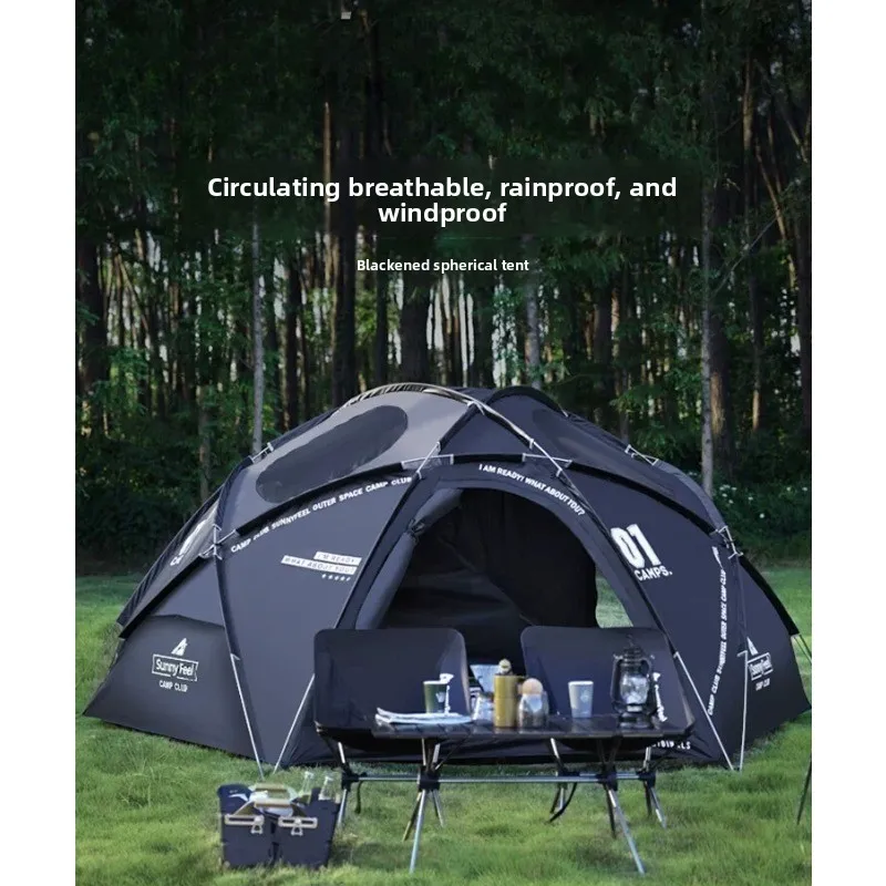 Mountain door spherical tent outdoor automatic quick opening portable blackening camping large windproof thickened rain cloth