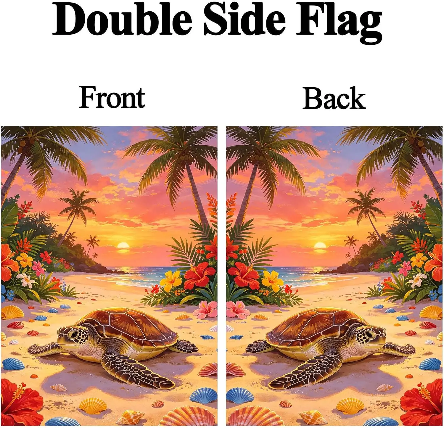 Turtle Plam Trees Shell Beach Colorful Flowers Summer Landscape Garden Flag 28 x 40 Inch, Double Sided Outdoor Decorative We uui