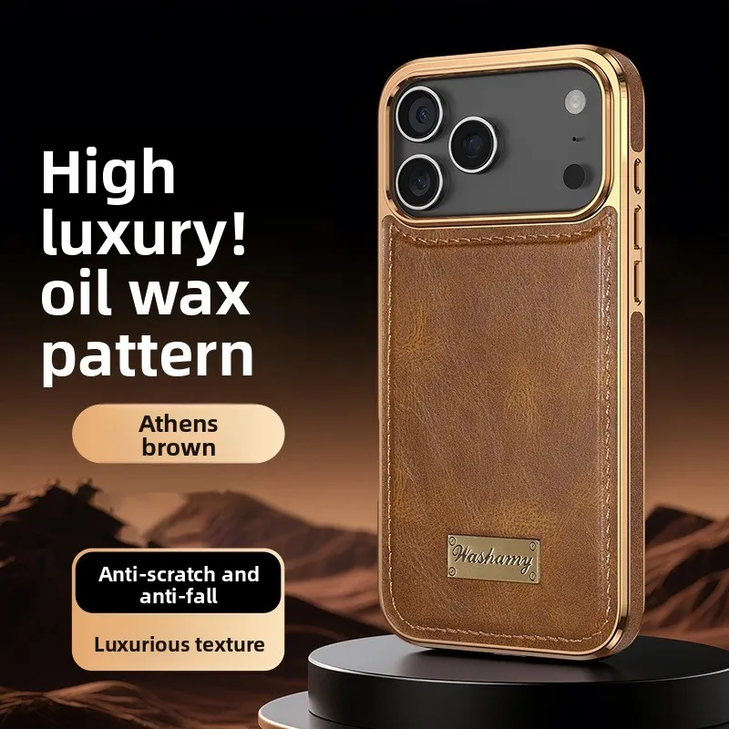 New Oil Wax Skin Luxury  Leather Phone Cover for I Phone Air 17 16 ProMax 15 14 Natural Magnetic Armor MagSafe Case
