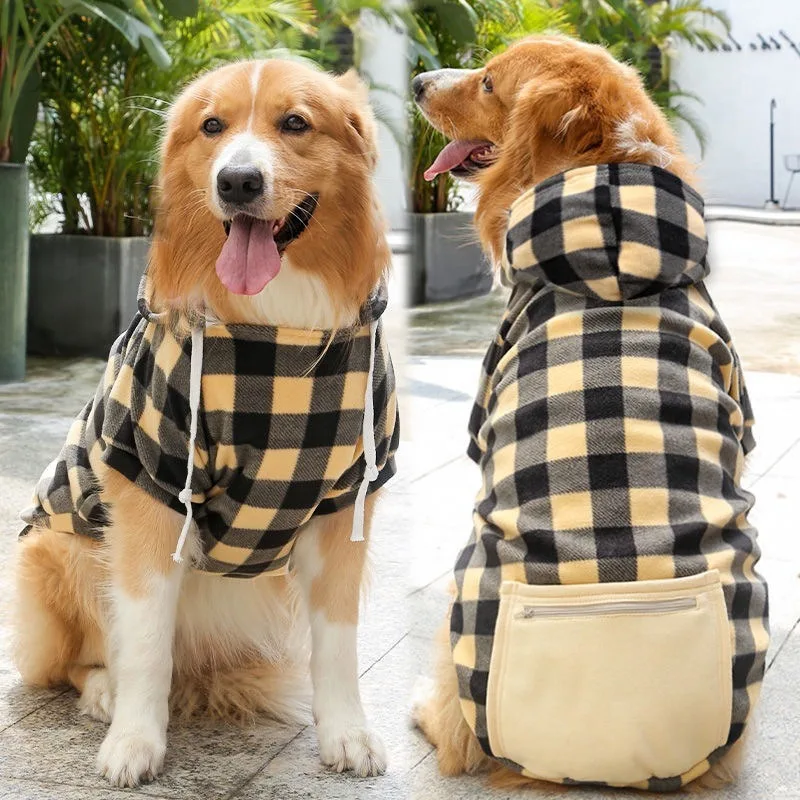 Pet Hoodies for Large Dogs Spring and Autumn Fleece Golden Retriever Sweatshirt with Hat Zip Pocket Clothing