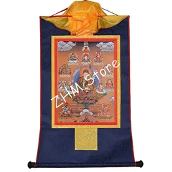 Tibetan Tangka Gold Print Buddhist Lotus Eight Buddha Painted Figurine Home/Temple/Living Room Hanging Dragon Decorate Craft